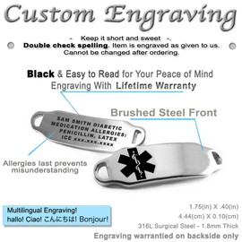 My Identity Doctor - Women's Medical ID Bracelet with Engraving - 316L 2mm Steel Drops - Black - Wrist Size 8 Inch