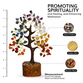 Seven Chakra Tree - Healing Crystals - Tree of Life - Wishing Tree - Spiritual Items - Spiritual Crystals and Stones - Chakra Healing - Holistic Gifts - Gifts for Meditation Lovers - Natural Crystals