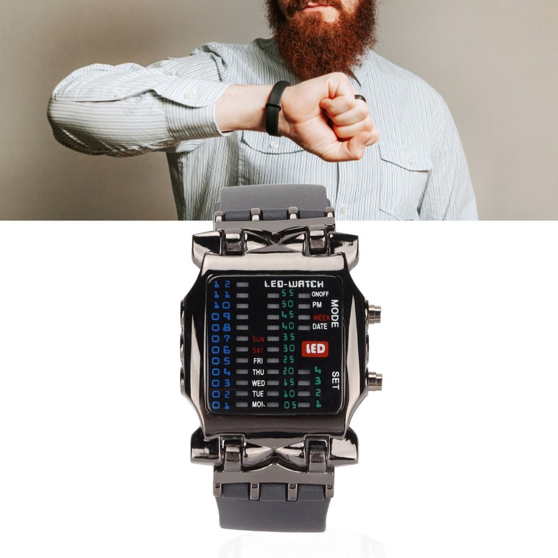 Men's LED Watch Classic Fashion Men's Rectangular Watch with Binary