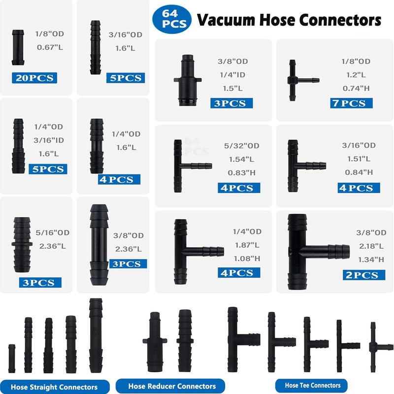 Vacuum Line Kit, 6PCS 5Ft Vacuum Hose Automotive With 64PCS