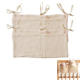 PangWuu 2 Stück Wickeltisch Organizer, Babybett Organizer mit 2 Taschen, Wickelkommode Organizer für Babybett Zubehör, 40 x 20 cm, Reine Baumwolle, Khaki