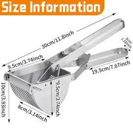 Stainless Steel Potato Press with Comfort Handle, Large Hole Potato Masher, Spaetzle Press, Easy to Use Kitchen Accessory Gadget, Spaghetti Ice Cream Press for Mashed Potatoes, Fruit Juices, Vegetable