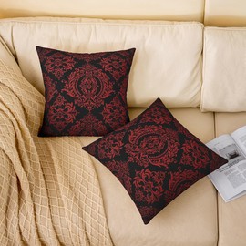 Feelyou Adults Red Damask Throw Pillow Covers Antique Victorian Baroque Decorative Throw Pillowcases 18"x18" Set of 2 Soft Gothic Vintage Floral Flower Pillow Cases Cushion Covers Bohemian Exotic