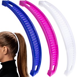 BEIQIYA 3pcs Banana Hair Clips for Women, Classic Double Comb Hairpin, Non-Slip Hairstyle Claws Accessories for Thick Thin Long Short Straight Curly Hair- White & Blue & Dark Pink