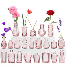 22 Pack Flower Vase, RUCKAE Bud Vases for Wedding Decorations,Glass Vase for Centerpiece Table Decorations,Small Boho Vase for Home Decor,Wedding Decor,Centerpieces,Party,Office (Pink)