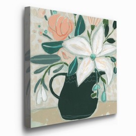 Renditions Gallery Square Canvas Wall Art: Contemporary Coastal Beach, Neutral Nature, Modern Fractial Floral, Multi Color Flower Abstract Wall Art for Home & Office - Terre Verte Garden II 16X16