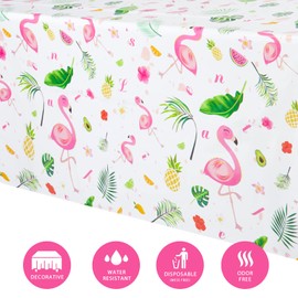 WERNNSAI Flamingo Table Cloth - 1 PC 108''x 54'' Tropical Luau Tablecloth Flamingo Party Decorations Pink Hawaiian Table Cover for Kids Girls Summer Pool Beach Picnic Party Supplies