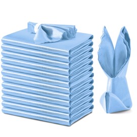 VACVELT 12 Pack Light Blue Satin Napkins 12x12 Inch Wedding Napkins, Scalloped Elegant Dinner Napkins Square Table Napkins Decor, Silky Satin Cloth Napkins for Restaurant Banquet Graduation Party
