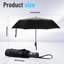 Tapvai Portable Foldable Weatherproof Compact Umbrella, Pocket Umbrella with Open-Close, Compact Folding Umbrella, Stormproof, 92 cm Wide Pocket Umbrella for Men and Women with Carry Case, dark