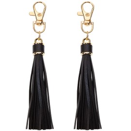 Penta Angel 2Pcs 5.9'' Large PU Leather Tassel with Lobster Swivel Keychain Pendant for Handbag Backpack Jewelry Making (Black)