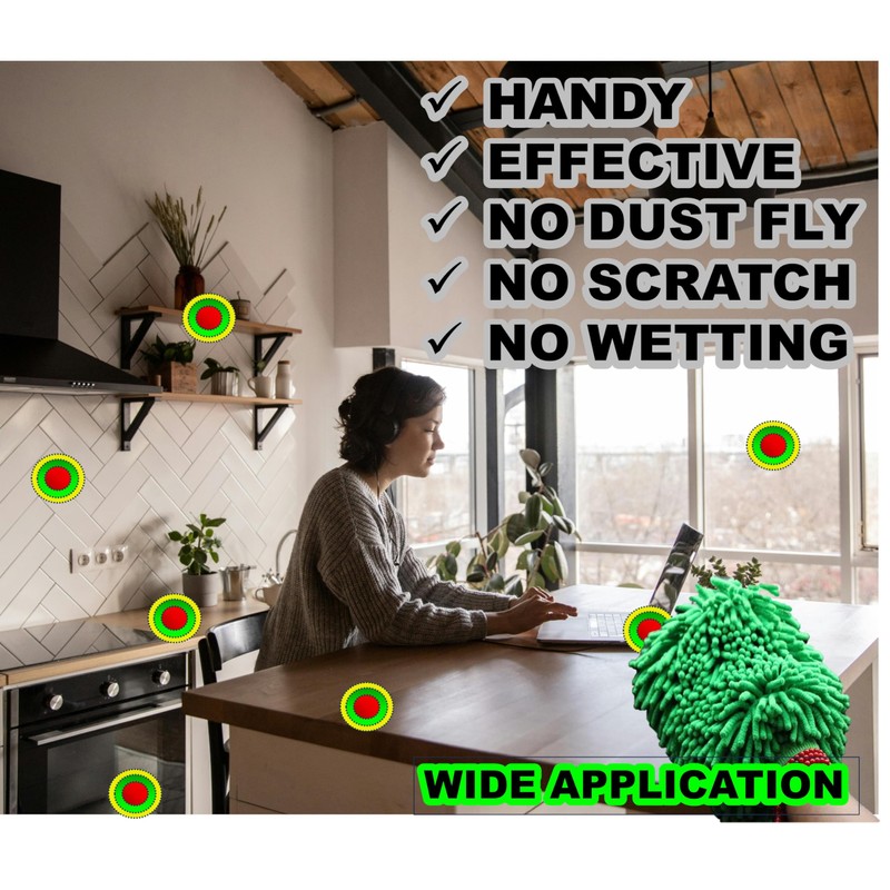 QUALIALL, Green Chenille Microfiber Dusting Mitt, 10.5x8 Inch, Electrostatic, Reusable,