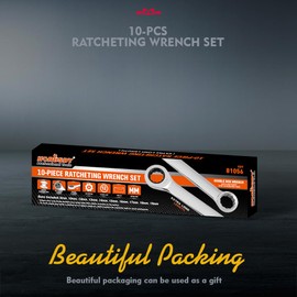 HORUSDY 10-Piece Extra Long Ratcheting Wrench Set with Tool Bag, Metric 8-19mm, CR-V Steel Combination Wrench Set