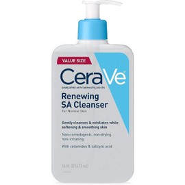 CeraVe SA Cleanser Salicylic Acid Cleanser with Hyaluronic Acid, Niacinamide & Ceramides BHA Exfoliant for Face Fragrance Free Non-Comedogenic 16 Ounce