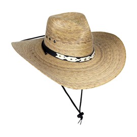 Large Mexican Palm Leaf Cowboy Hat with Chin Strap, Sombreros de Hombre de Palma Natural