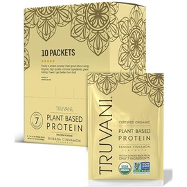 Truvani- Proteína Vegana de Guisante en Polvo  Plátano Canela  20g de Proteína Orgánica a Base de Plantas  10 Paquetes de Viaje                       