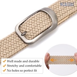 WERFORU Stretch Belts for Men Elastic Woven Braided Belt 1 3/8 Casual Golf Belt for Jeans Pants,Khaki,Fit size 36"-40"