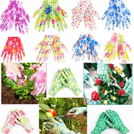GAVOROHANS 10 Pairs Gardening Gloves Women Polyester knitting with PU Coated Work Gloves Ideal for General Light Work Comfortable Lightweight (10 Random Beautiful Colors, M/8')