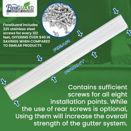 FlowGuard USA Made Professional DIY 5 Inch 50-Year Gutter Cover System - White - Aluminum Gutter Guards - 102 Feet - by FlexxPoint