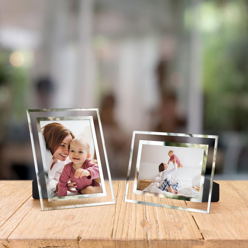 Hoikwo 4 Pack Photo Frames,4x6 Picture Frames with Silver Mirrored