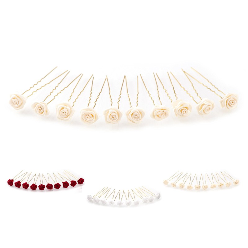 10 x Rosen auf Haarnadel - für tiefe Haarpartien -