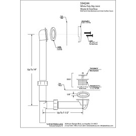 Westbrass 594244-50 14" Tubular Bath Waste & Overflow Assembly with Twist & Close Drain Plug and 2-Hole Faceplate, 1-Pack, Powder Coat White