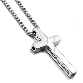 Alissl American Flag Cross Breathing Necklace for Men, Bible Verse Stainless Steel Breathlink Quit Smoking, Vaporless Inhaler Meditation Tools Anxiety Necklace Relief Items Gift Sliver 4:13