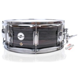 GRIFFIN Snare Drum – 14" x 5.5" (PoplarPro Edition) Wood Shell with Zebra PVC Gloss Finish, Coated Head, 8 Tuning Lugs, Snare Throw Off & Key