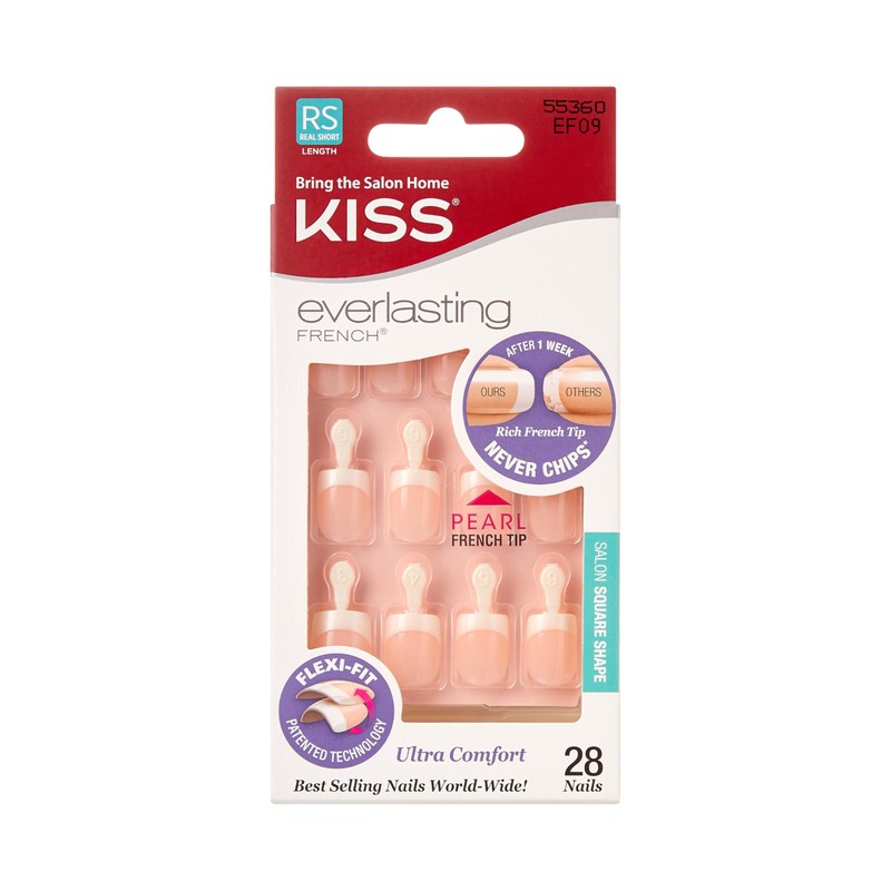 Kiss Everlasting French Nail Manicure, Chip-Free, Flexi-Fit Technology, Real Short,