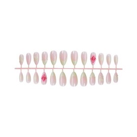 Flower Press on Nails White French Tip Fake Nails Spring Nail Press ons 3D Floral Glue on Nails Medium Almond False Nails Glossy Artificial Acrylic Full Cover Stick on Nails for Women Manicure 24Pcs