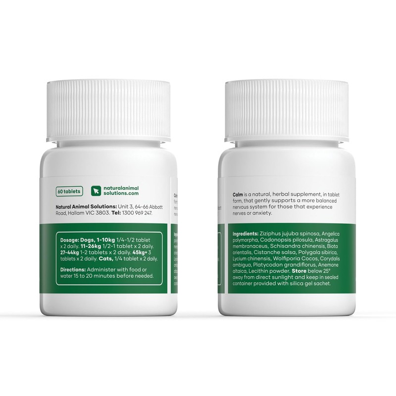 Natural Animal Solutions Calming Chewable Tablets for Dogs Anxiety Support.