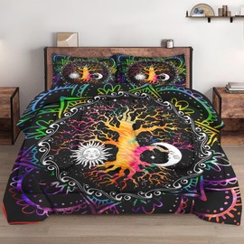 WeCozy Full Size Comforter Set with 2 Pillowcases, Astrology Zodiac Tree of Life 3 Pcs Bedding for Kids and Adults, Colorful Sun and Moon Tarot Soft Comforter Set for Bedroom Bed Decor