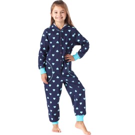 Merry Style MS10-223 Girls' Romper, Sleeping Suit with Hood, Marine Hearts, 134-140