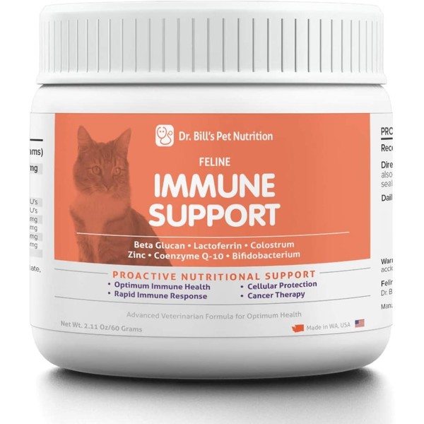 Dr. Bill’s Feline Immune Support | Pet Supplement | Immune Support for Cats | Colostrum for Cats | Includes Beta Glucan, Lactoferrin, Colostrum, Zinc, Coenzyme Q-10, and Bifidobacterium
