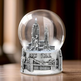 Musical Silver New York City Snow Globe with Sculpture Base [5.5 Inch]