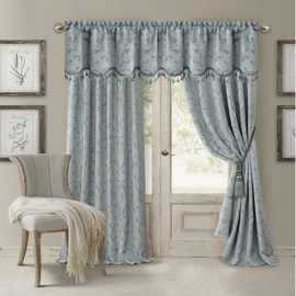 Elrene Home Fashions Mia Jacquard Scroll Blackout Window Curtain, 52" x 84" (1 Panel), Blue