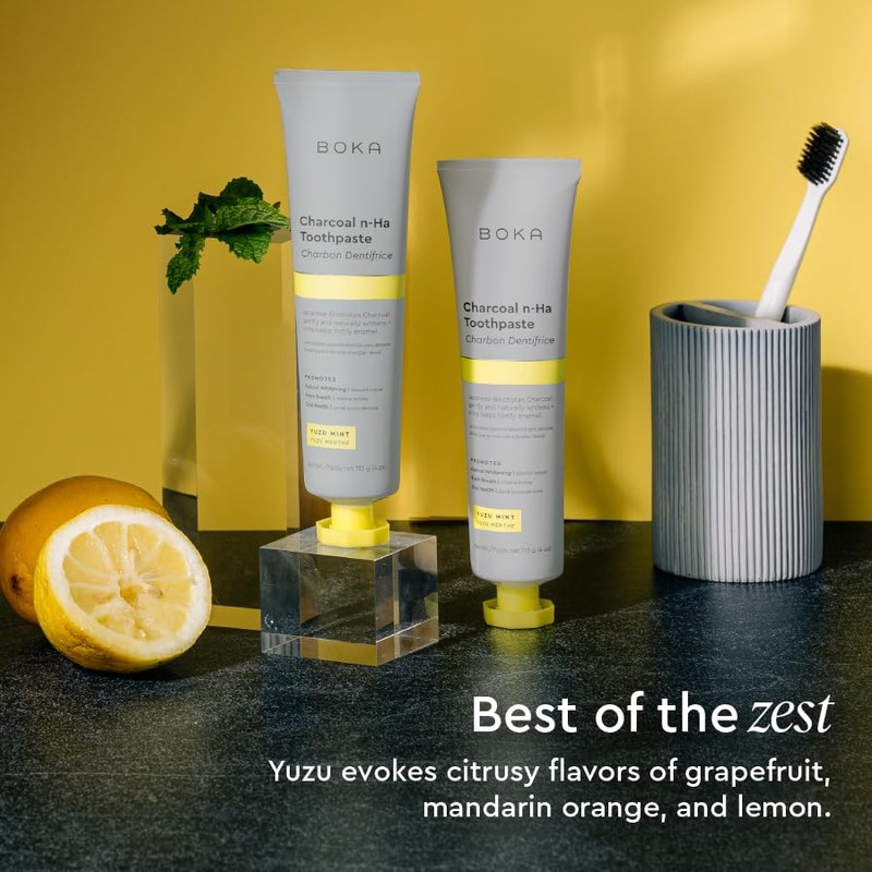Boka Charcoal Yuzu Mint Toothpaste 3 Pack, Nano-Hydroxyapatite for Remineralizing,