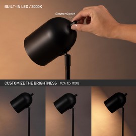 O'Bright Helios - Adjustable Tripod LED Floor Lamp, Dimmable, Swivel Head, Perfect for Reading and Task Lighting, Black