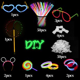 CINECE Light Stick, Luminous Bracelet, Luminescent Necklace, Chemical Light, Cheering Stick, Concerts, Events, Fluorescent, Glasses, Headband, DIY, 8 Colors (50 pcs + Various Connectors)