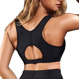 Nebility Women Post-Surgical Sports Support Bra Front Closure with Adjustable Straps Wirefree Racerback Black