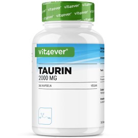 vit4ever Taurine, 365 capsules, extra high dose with 2000 mg per daily dose (2 capsules), over 99% purity, without unnecessary additives, vegan