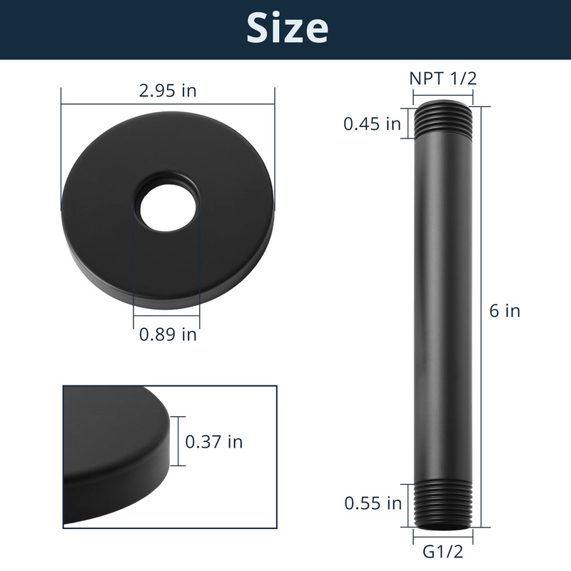DOLGABA Straight Shower Arm with Flange, Ceiling Mount 6" Rainfall