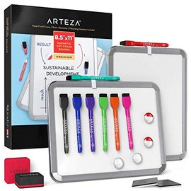 Arteza Framed Magnetic White Board Set, 8-1/2x11 Inches, 2-Pack Dry Erase Lap Boards with Markers & Magnets, Office & School Supplies for Home, Teachers, Students, Planning, Brainstorming, Projects