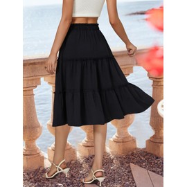 Berydress Black Skirts for Women Midi Length 2025 High Waisted Aline Casual Summer Flowy Boho Spring Ruffle Midi Skirt with Pockets(S,6280-Black)