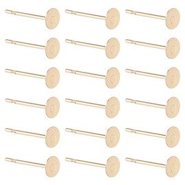 SUNNYCLUE 200Pcs Real 24K Gold Plated Flat Earring Posts Stainless Steel Stud Earring Findings Blank Round Ear Pins Small Tray 4mm Earring Studs for Jewelry Making Earrings Supplies DIY Crafts Women