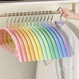 Lkw Ogechi Colorful Non-Slip Iron Clothes Hangers, 8 Pack Wide Shoulder Coat Hangers with Windproof Hooks, Rainbow Space-Saving Heavy Duty Hanger for Clothes, Colorful Metal Clothes Hangers