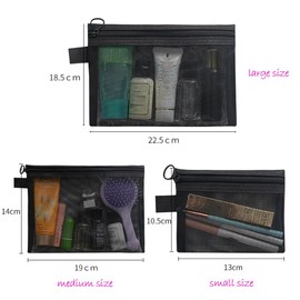 Black Mesh Cosmetic Bag, Travel Zippered Makeup Pouch, Portable Makeup Box Bag, Cosmetics Bag, Lipstick Organizer Bag, Travel Toiletry Bag (Set of 3)