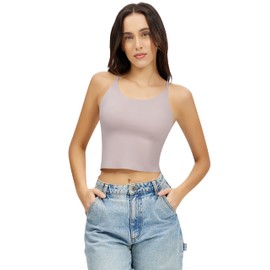 Artdear Womens Scoop Neck Camisole - Double Lined Tank Top Spaghetti Strap Basic Crop Tops Air Touch Fabric (Medium, Purple Dove)