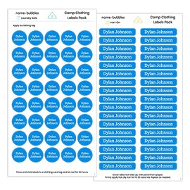 Name Bubbles One Color Camp Clothing Labels Pack (74 Pack) Durable Printed Labels for Overnight & Day Camp, School, Daycare and Travel