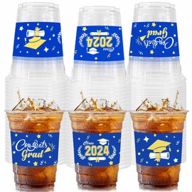 50 Count Graduation Party Cups, 12 oz Congrats Grad Disposable Clear Plastic Party Cups for Class of 2024 Graduation Party Decoration Supplies Drinkware Beer Beverage Ice Cream Snacks