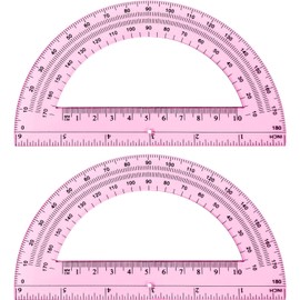 Zonon 2 Pcs 6 Inch Plastic Protractor Math Protractors 180 Degrees Angle Measurement, Translucent for Geometry Classroom Kid Student School Office Supplies(Light Pink)